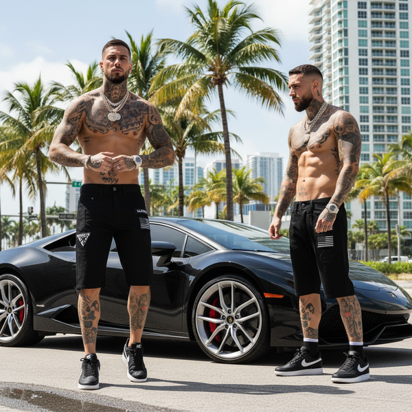 *MAXI MILIAN* (BLACK) ~U.S. AIR~ FORCE~ •DENIM SHORTS• (SLIM FIT) (EMBROIDERED)