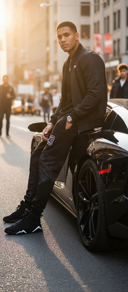 ^23 TRIPLE BLACK^ LUXURY BANDANA JOGGER SWEATPANTS (CUT & SEW)(EMBROIDERED LOGOS)