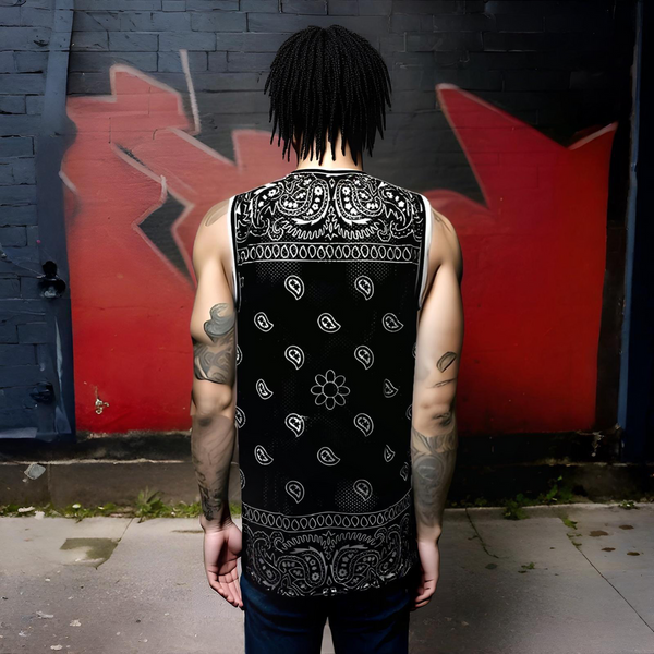 ^BLACK BANDANA^ (BLACK PAISLEY) MESH BASKETBALL JERSEYS (TALL BODY)