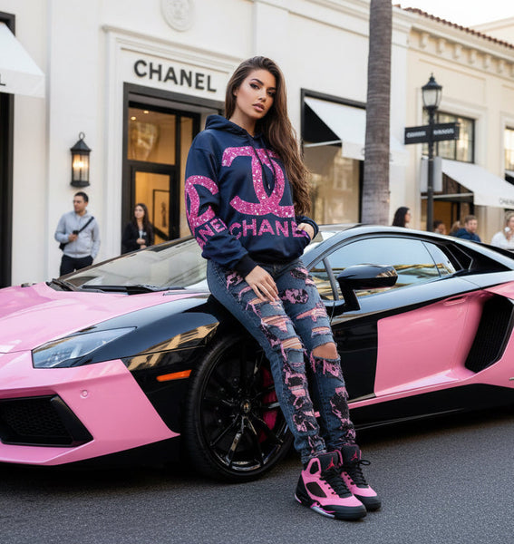 *CH@N3L* ~BLACK & PINK~ (FLEECE LINED) PULLOVER HOODIES