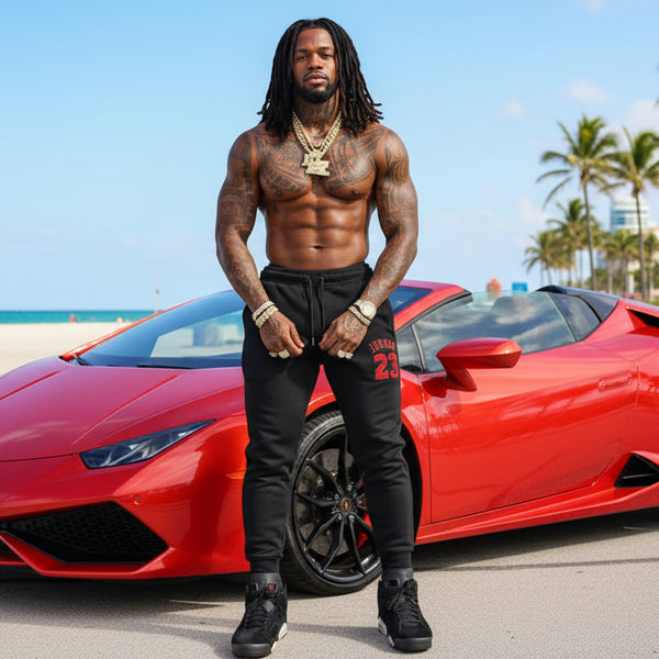 *23* (BLACK/RED) •JOGGER SWEATPANTS• (EMBROIDERED LOGOS)