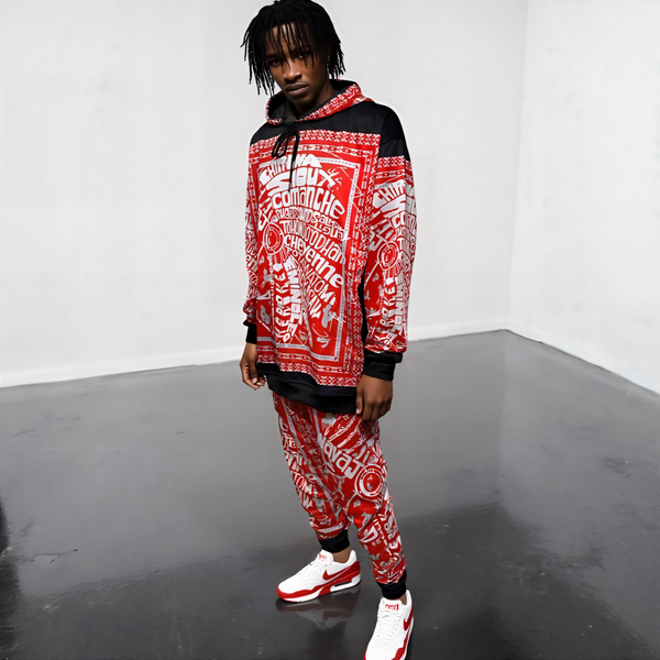 ^TRIBE VIBES^ (RED-GREY-BLACK-WHITE) FULL HOODED JOGGERS SWEATSUITS