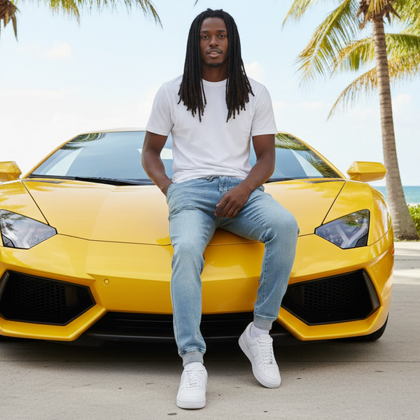 *DNMX* JEANSWEAR COMPANY STRETCH DENIM JOGGER PANTS (LIGHT GREY CUFF / WAISTBAND)