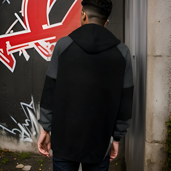 ^23^ (BLACK-DARK GREY) LUXURY PULLOVER HOODIES (CUT & SEW)