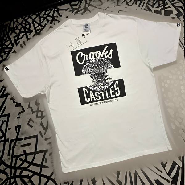 *CROOKS & CASTLES* (WHITE) ~LOGO BANDUSA~ SHORT SLEEVE T-SHIRT