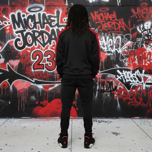 •23• (BLACK/RED) ZIP UP TRACKSUITS (CUT & SEW) (EMBROIDERED LOGO)