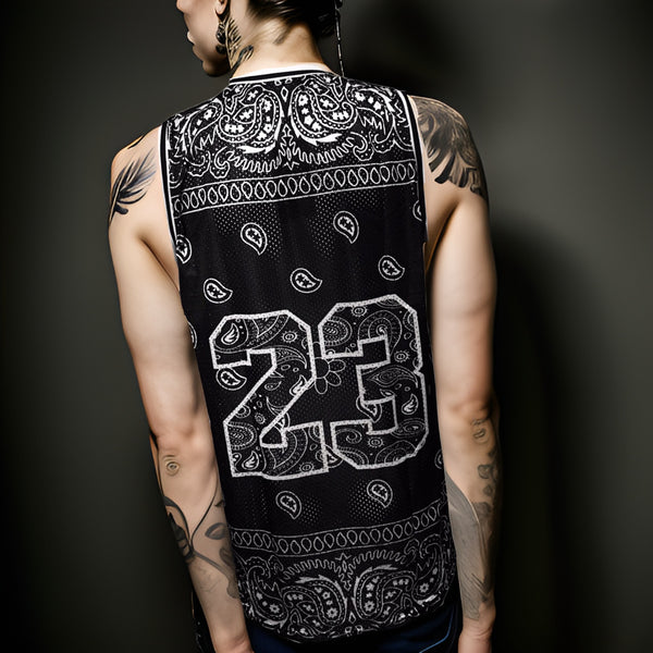 ^23^ ~BLACK BANDANA~ MESH CREWNECK BASKETBALL JERSEYS (TALL BODY)