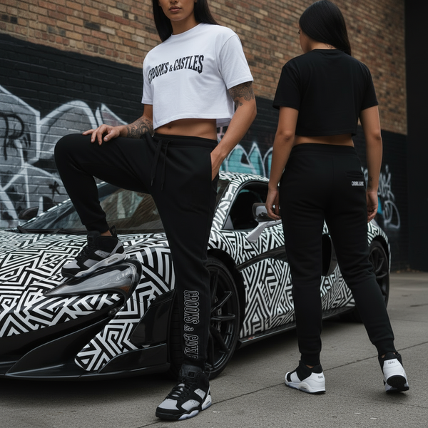 *CROOKS & CASTLES* (BLACK) JOGGER SWEAT PANTS FOR WOMEN (EMBROIDERED LOGO)