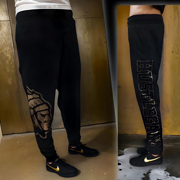 ^HUSTLE GANG^ (BLACK-GOLD) *COLLEGIATE* KNIT SWEATPANTS