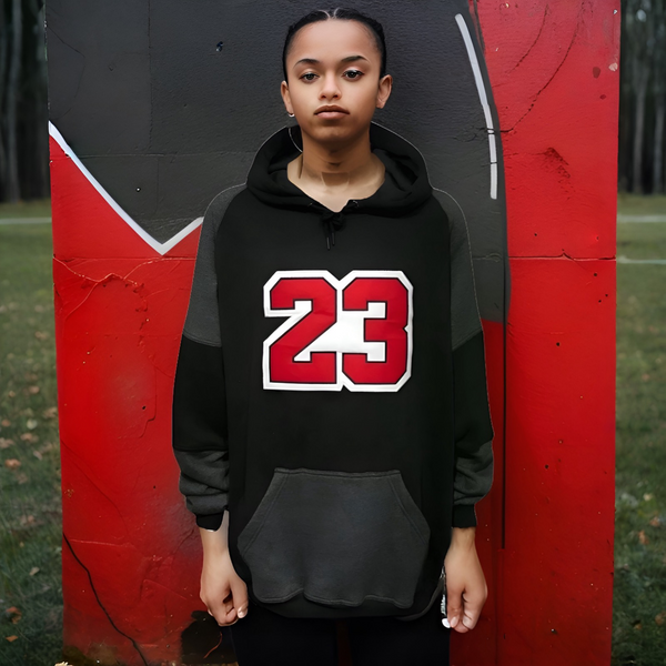^23^ (BLACK-DARK GREY) LUXURY PULLOVER HOODIES (CUT & SEW)