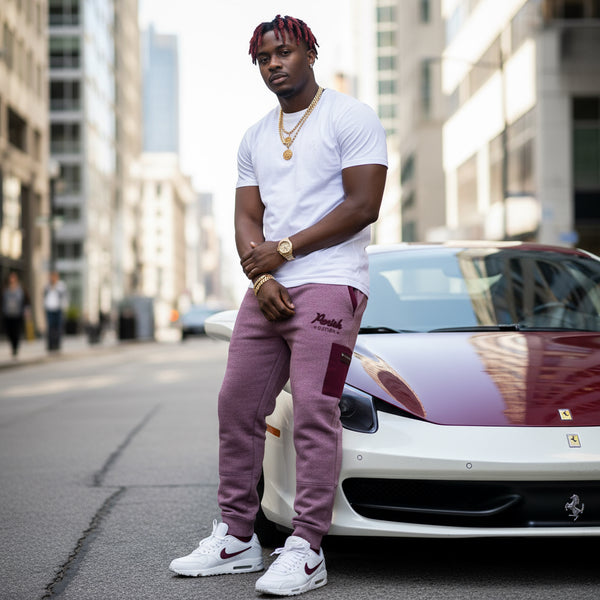 *PARISH NATION* ~LIGHT BURGUNDY~ •BIG & TALL JOGGER SWEATPANTS•