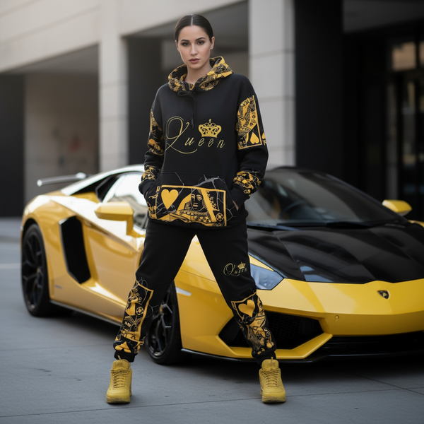 •QUEEN OF HEARTS• LUXURY *GOLD* CUT & SEW SWEATSUITS (EMBROIDERED LOGOS)