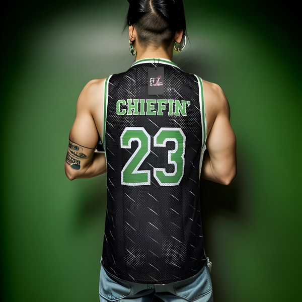 ^CHIEFIN’ 23^ BASKETBALL JERSEYS (BLACK-ELECTRIC GREEN)