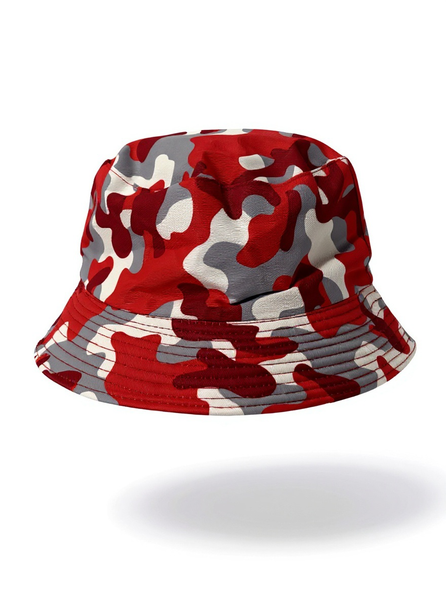 *Bucket Hat* ~Unisex Reversible~ •Med/Large Fit• (Red/Grey/White Camo)