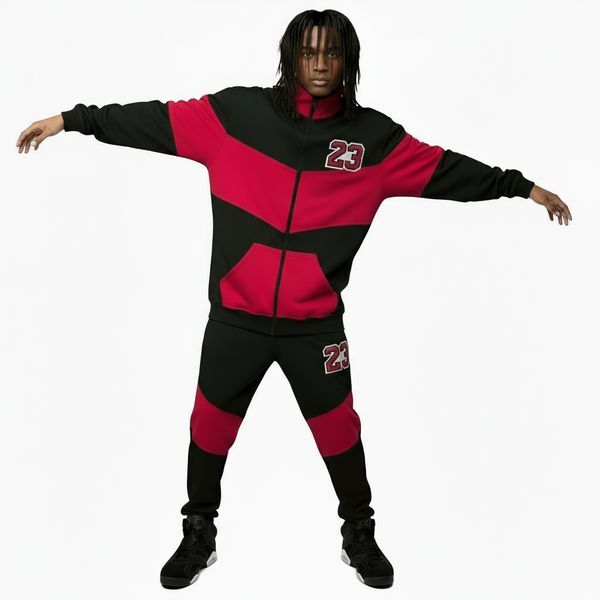 •23• (BLACK-HOT PINK) ZIP UP TRACKSUITS (CUT & SEW) (UNISEX)