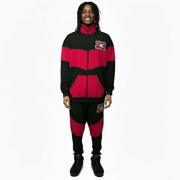 •23• (BLACK-HOT PINK) ZIP UP TRACKSUITS (CUT & SEW) (UNISEX)