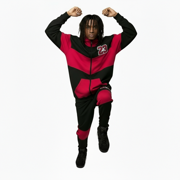 •23• (BLACK-HOT PINK) ZIP UP TRACKSUITS (CUT & SEW) (UNISEX)