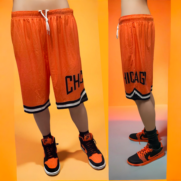 •CHICAGO• ~Orange lightweight activewear shorts~ (Front pockets & drawstring closure)