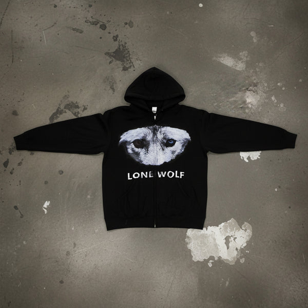 *DESIGN BY HUMANS* (BLACK) ZIP UP HOODIE (DISTRESSED LOGO STYLE)