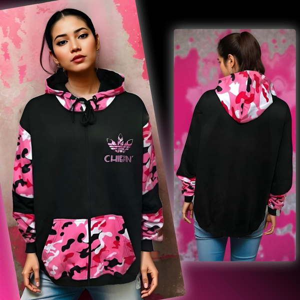 ^CHIEFIN’ ADI-FEATHER^ (PINK CAMOUFLAGE) ZIP UP HOODIES (CUT & SEW)