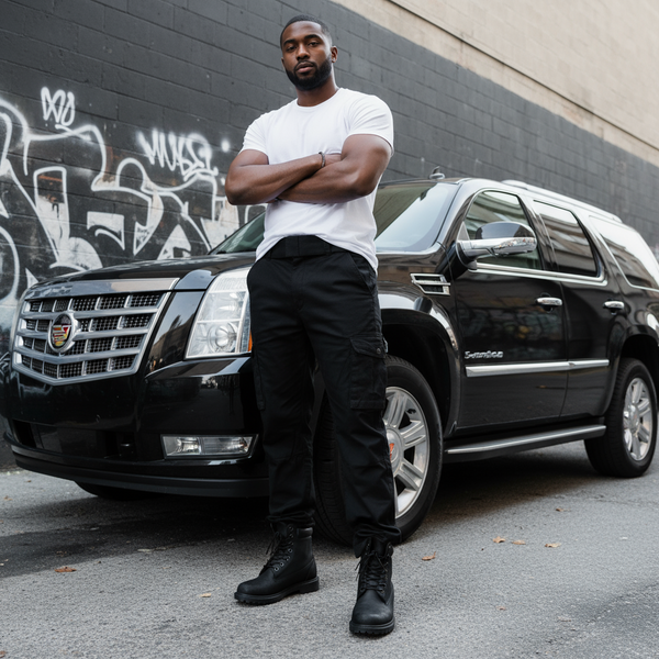 *MISKEEN* BLACK CARGO PANTS (BELTED) (36” X 32”)