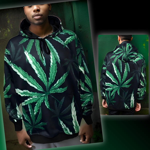 ^CLASSIC WEED LEAF^ ~ALL OVER PRINT~ PULLOVER HOODIES (FLEECE LINED)