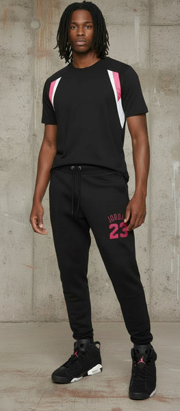 *23* (BLACK-HOT PINK) (REMIX) JOGGER SWEATPANTS (CUT & SEW) (UNISEX)