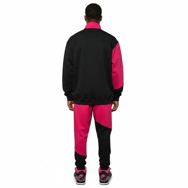 •23• (BLACK-HOT PINK) JOGGER TARCKSUITS (CUT & SEW) (UNISEX)