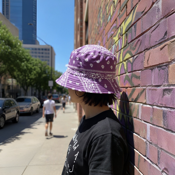 *Bucket Hat* ~Unisex Reversible~ •Med/Large Fit• (Purple Bandana)