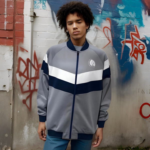 ^HUSTLE GANG^ (GREY-MULTI) ~SIMPLE CHIEF~ KNIT ZIP UP TRACK JACKETS