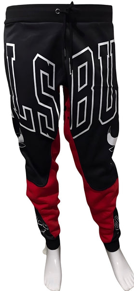 ^BULLS^ *CUT & SEW* LUXURY JOGGER SWEATPANTS (BLACK-RED)