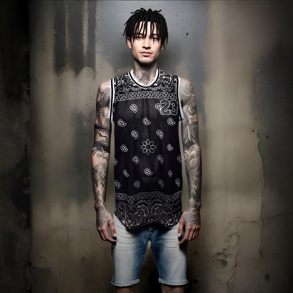 ^23^ ~BLACK BANDANA~ MESH CREWNECK BASKETBALL JERSEYS (TALL BODY)