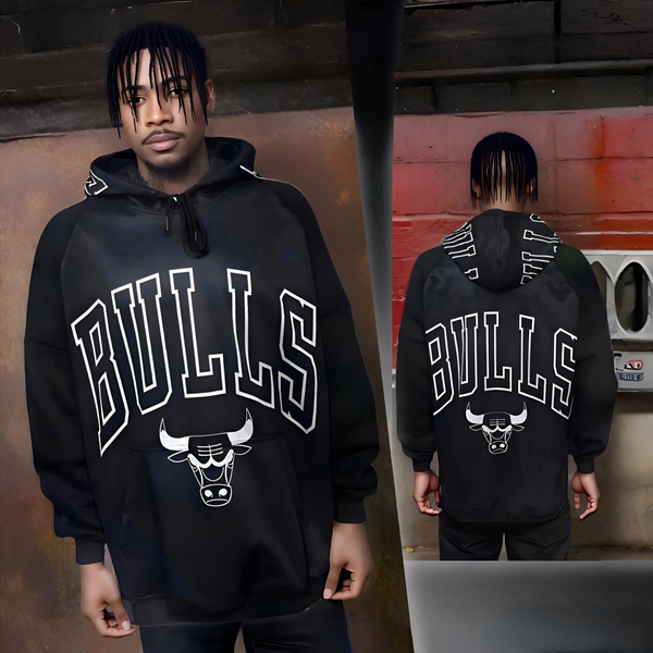 ^BULLS^ (BLACK) *CUT & SEW* LUXURY PULLOVER HOODIES FOR MEN