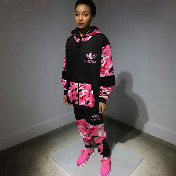 ^CHIEFIN’ ADI-FEATHER^ (PINK CAMOUFLAGE) HOODED ZIP UP TRACKSUITS (CUT & SEW)