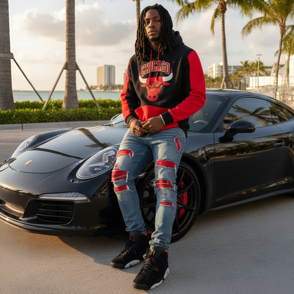 *CHICAGO 23* (BLACK-RED) PULLOVER HOODIES (EMBROIDERED)