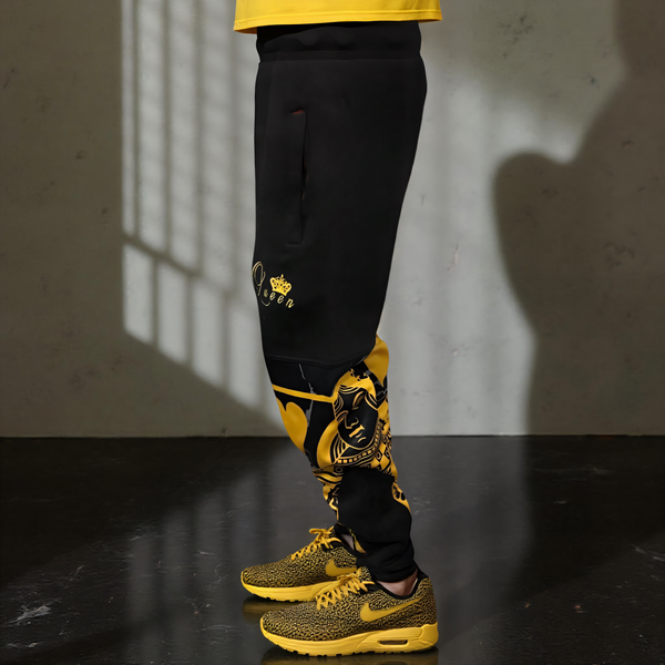 ^QUEEN OF HEARTS^ LUXURY *GOLD* JOGGER SWEATPANTS (CUT & SEW) (EMBROIDERED LOGO)