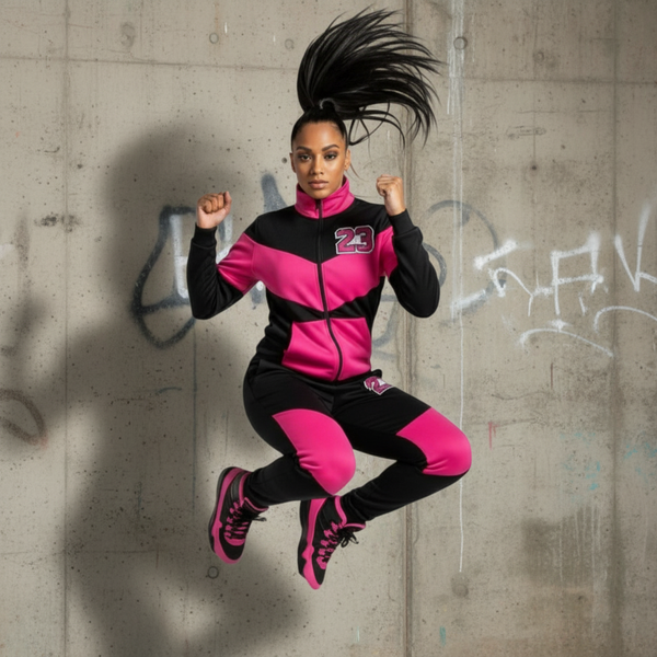 *23* (BLACK-HOT PINK) ZIP UP TRACK JACKETS (CUT & SEW) (UNISEX)