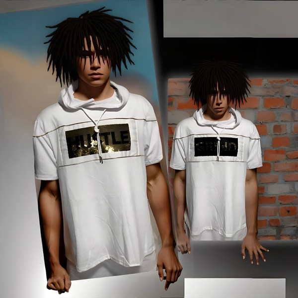 ^M-SOCIETY^ ~HUSTLE & GRIND~ REVERSIBLE SHORT SLEEVE HOODED TEES (SEQUINS)