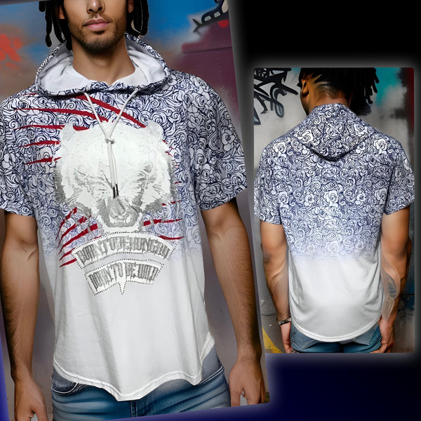 *M-SOCIETY* ~BORN TO BE WILD~ SHORT SLEEVE HOODED FANCY TEES (white/navy)