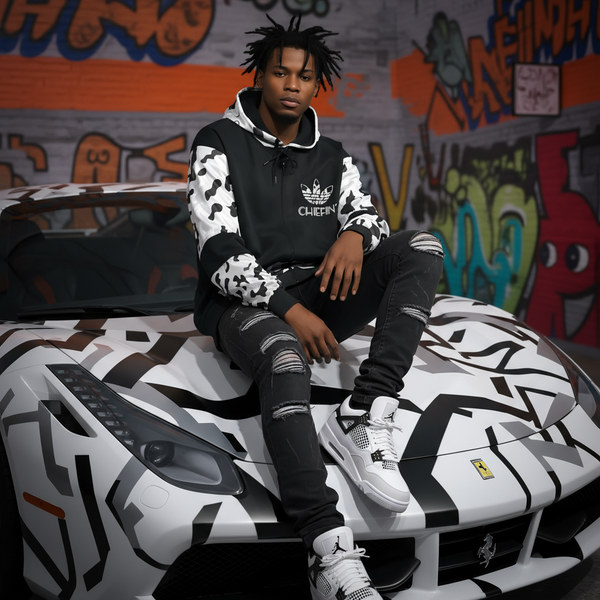 •CHIEFIN’ ADI-FEATHER• (WHITE CAMOUFLAGE) LUXURY ZIP UP HOODIES (CUT & SEW)