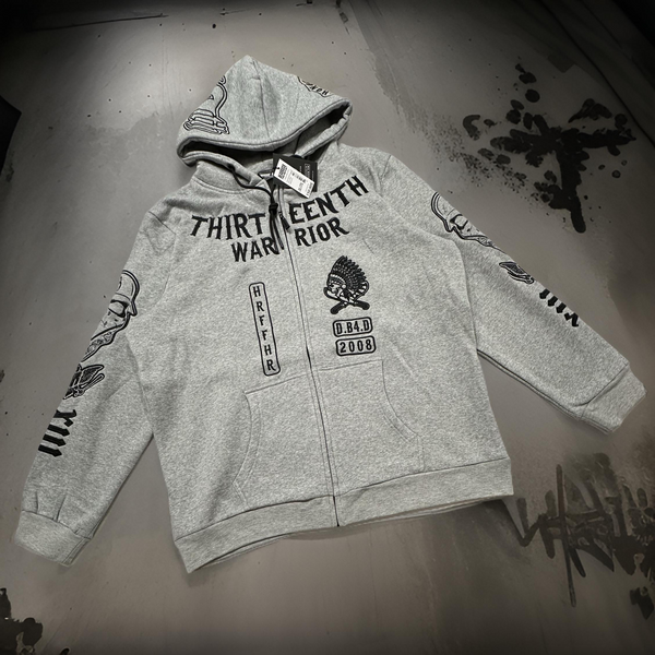 *HEADRUSH* (Heather Grey) ~13th Warrior~ Thick Zip Up Hoodies (Luxury) (Full Embroidery)