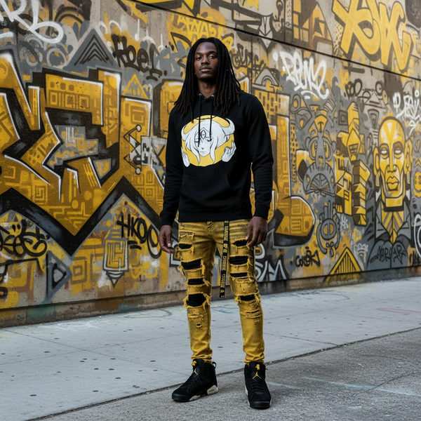 *DESIGN BY HUMANS* (BLACK) PULLOVER HOODIE (DISTRESSED LOGO STYLE)