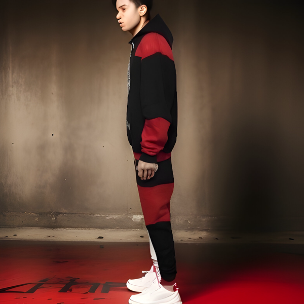 ^CHIEFIN’^ (BLACK-RED) JOGGER SWEATSUITS (CUT & SEW) (TWO TONE)