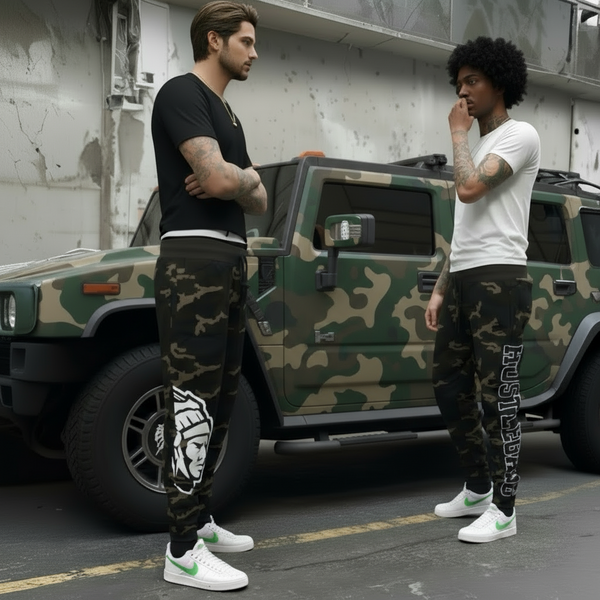 ^HUSTLE GANG^ (CAMOUFLAGE) ~COLLEGIATE~ KNIT JOGGERS SWEATPANTS