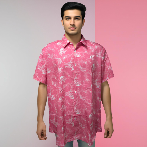 •PINK FLORAL BUTTON UP SHORT SLEEVE SHIRT• ~Lightweight summer casual wear~