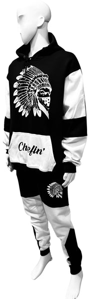 ^CHIEFIN’^ (BLACK-WHITE) HOODED JOGGER SWEATSUITS (CUT & SEW)