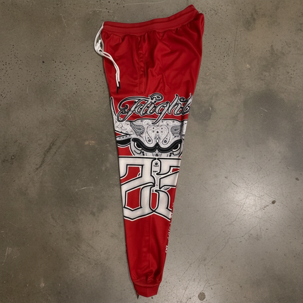 *FLIGHT 23* RED BANDANA / PAISLEY JOGGER SWEATPANTS (FLEECE LINED & BACK ZIP POCKET)