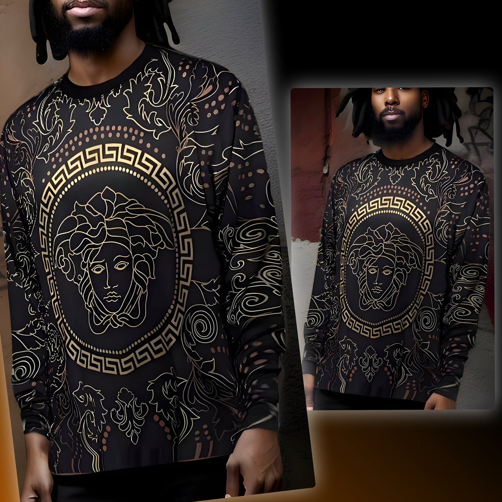 ^V3R$@C3^ (STYLE) LONG SLEEVE TEES (BLACK-GOLD MULTI)