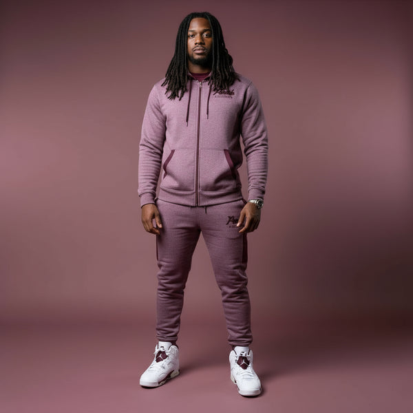 *PARISH NATION* LIGHT BURGUNDY BIG & TALL HOODED SWEATSUITS (FULL ZIP)