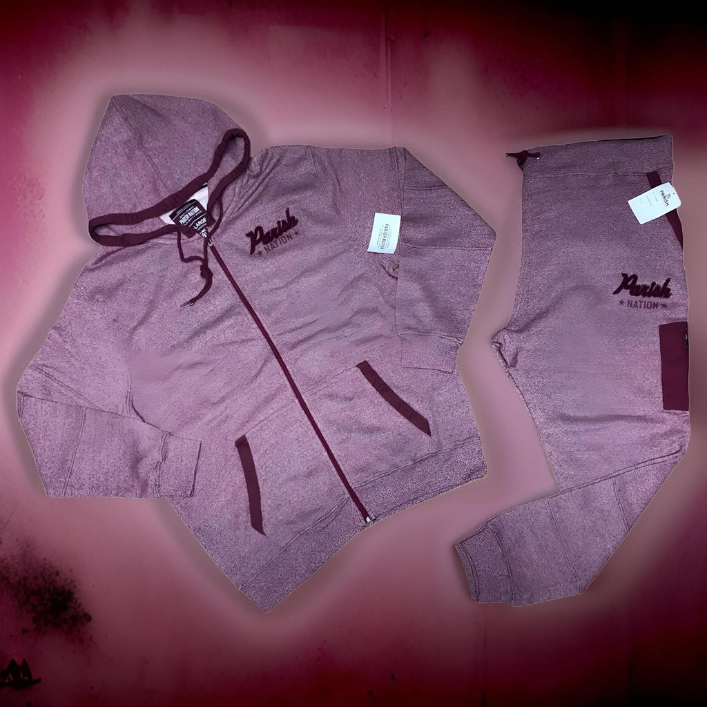 *PARISH NATION* LIGHT BURGUNDY BIG & TALL HOODED SWEATSUITS (FULL ZIP)